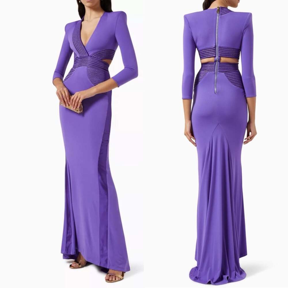 Zhivago Go Your Own Way Purple Cutout V Neck Maxi Gown US 4